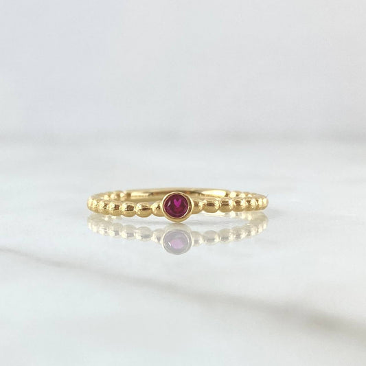 Anillo Solitario Bisel Esferas 1.6gr / T6 1/4 / Circon Fucsia Oro Amarillo 18K