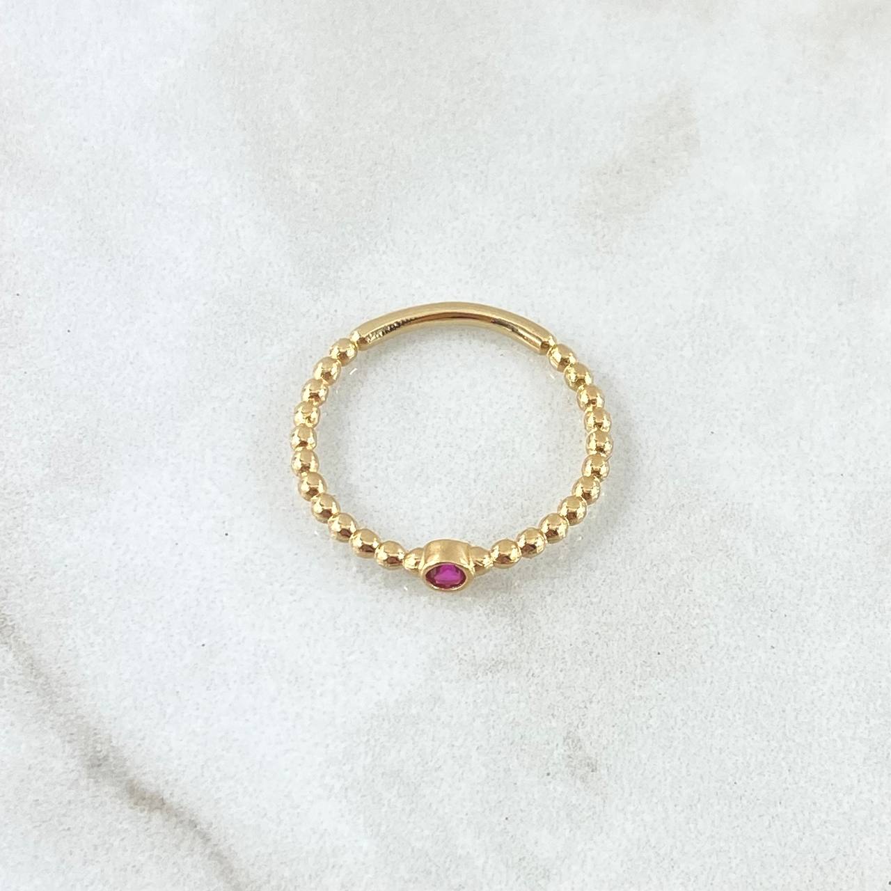Anillo Solitario Bisel Esferas 1.6gr / T6 1/4 / Circon Fucsia Oro Amarillo 18K