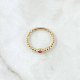 Anillo Solitario Bisel Esferas 1.6gr / T6 1/4 / Circon Fucsia Oro Amarillo 18K