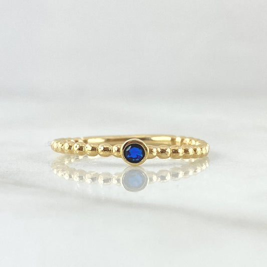 Anillo Solitario Bisel Esferas 1.65gr / T6 1/2 / Circon Azul Rey Oro Amarillo 18K