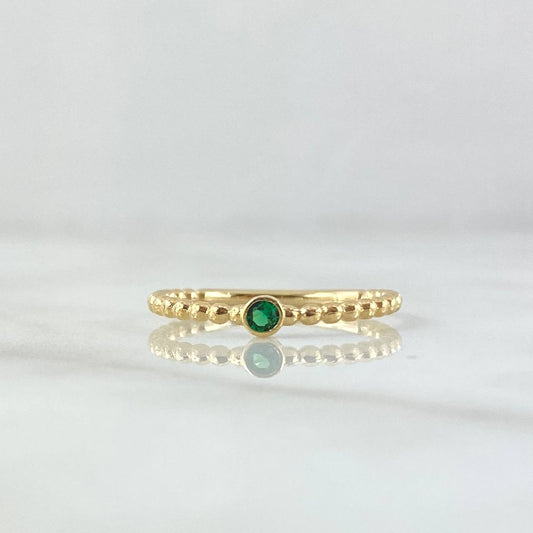 Anillo Solitario Bisel Esferas 1.7gr / T7 1/4 / Circon Verde Oro Amarillo 18K