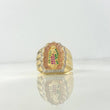 Anillo Virgen de Guadalupe Silueta 6.4gr / T9 3/4 / Circones Blancos Fucsias Verdes Tres Oros ©