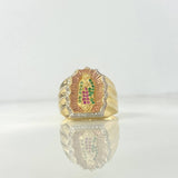 Anillo Virgen de Guadalupe Silueta 6.4gr / T9 3/4 / Circones Blancos Fucsias Verdes Tres Oros ©