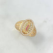Anillo Virgen de Guadalupe Ovalado 7.25gr / T10 / Circones Blancos Fucsias Verdes Oro Amarillo