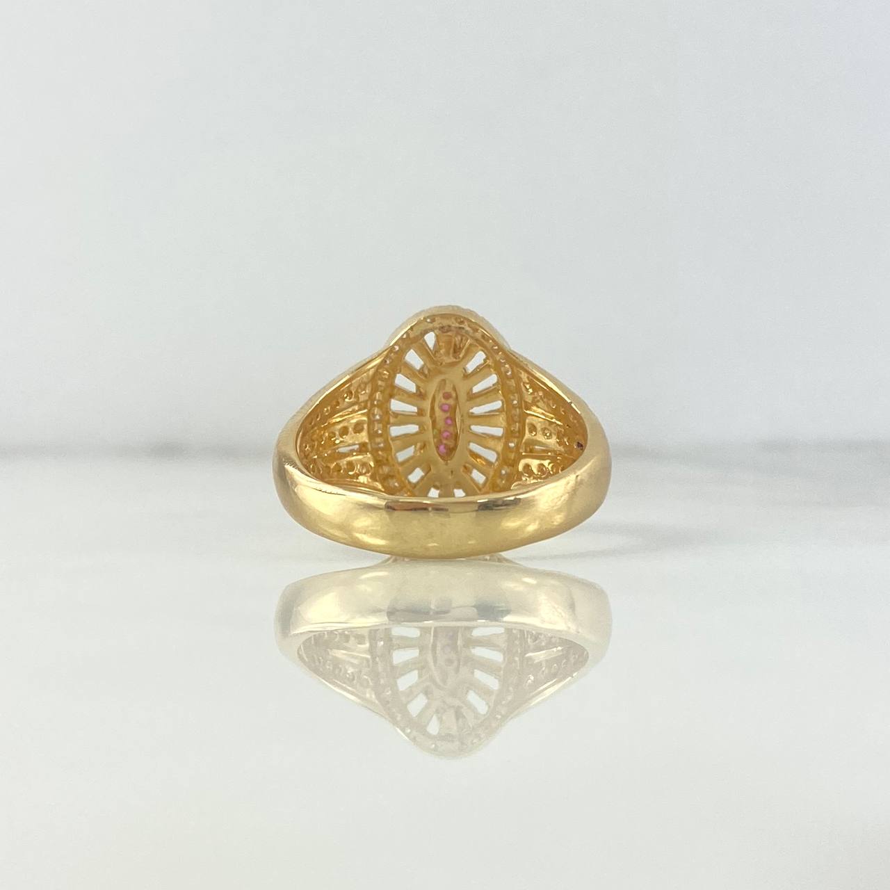 Anillo Virgen de Guadalupe Ovalado 7.25gr / T10 / Circones Blancos Fucsias Verdes Oro Amarillo
