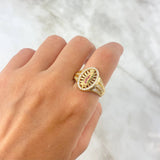 Anillo Virgen de Guadalupe Ovalado 7.25gr / T10 / Circones Blancos Fucsias Verdes Oro Amarillo