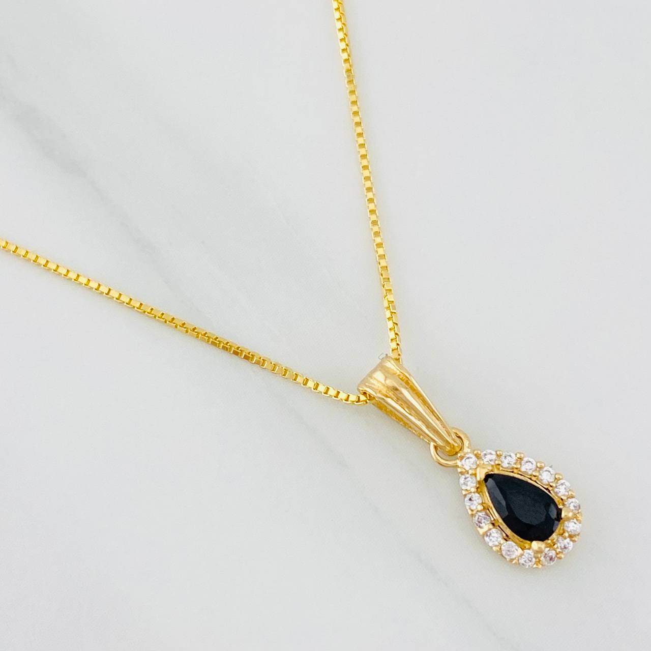 Set Cadena Veneciana + Dije Halo Lagrima / 2.45g / 45cm Oro Amarillo 18K