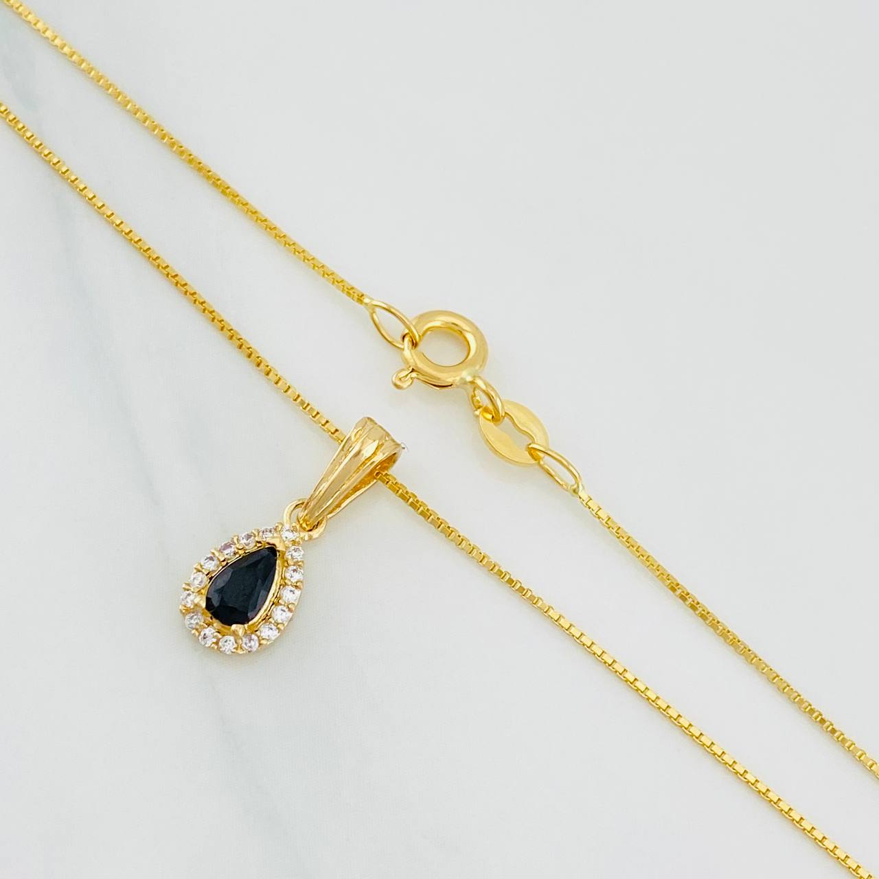 Set Cadena Veneciana + Dije Halo Lagrima / 2.45g / 45cm Oro Amarillo 18K