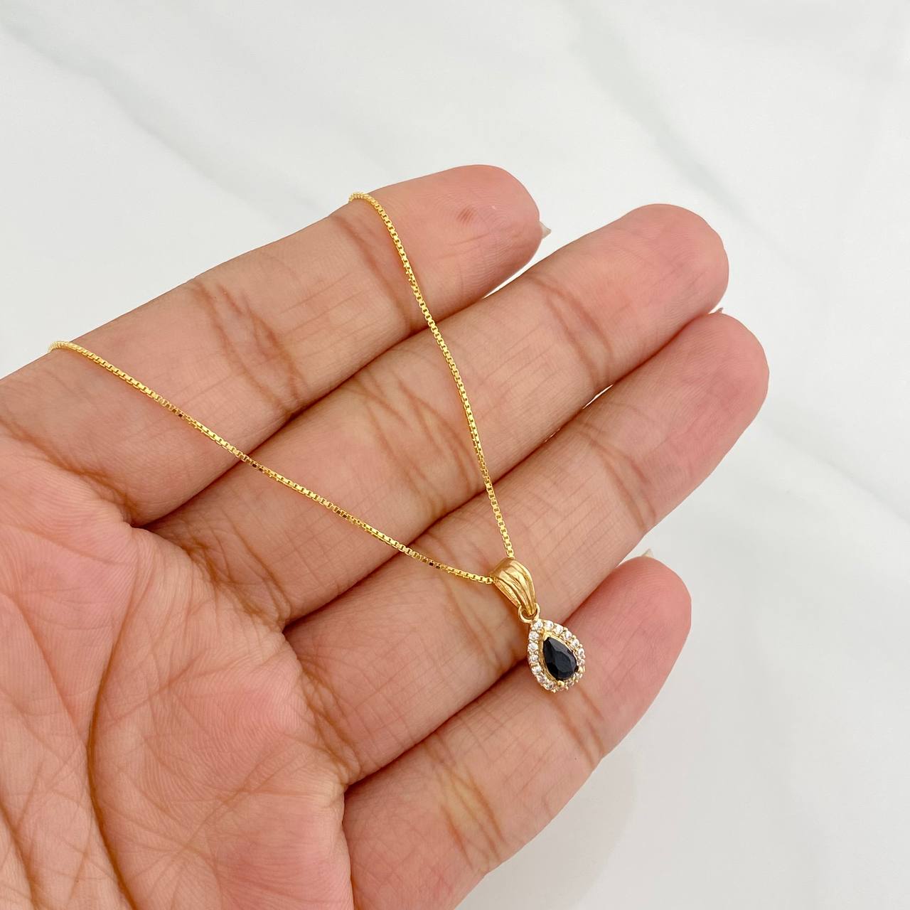 Set Cadena Veneciana + Dije Halo Lagrima / 2.45g / 45cm Oro Amarillo 18K