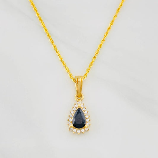 Set Cadena Lazo + Dije Halo Lagrima / 2.05g / 50cm Oro Amarillo 18K