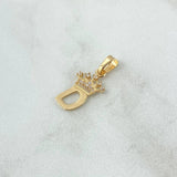 Dije Letra D Corona 0.95gr / 2.3cm / Circones Blancos Oro Amarillo 18K