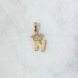 Dije Letra N Corona 0.95gr / 2.3cm / Circones Blancos Oro Amarillo 18K