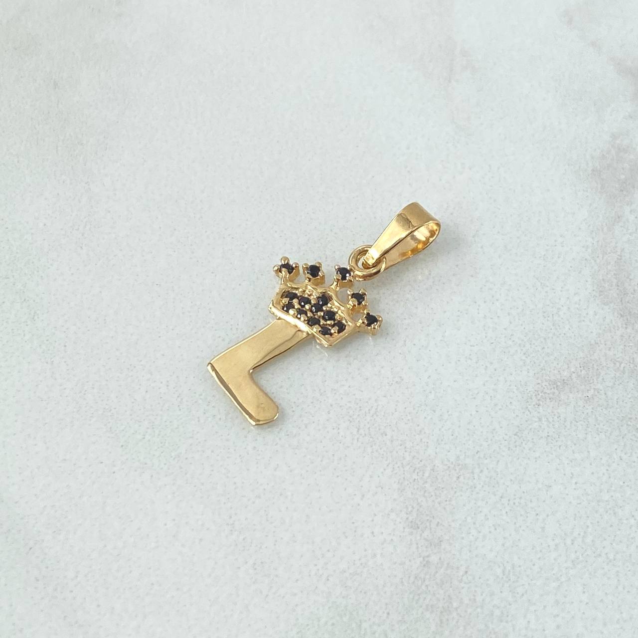 Dije Letra L Corona 0.8gr / 2.3cm / Circones Negros Oro Amarillo 18K
