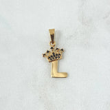 Dije Letra L Corona 0.8gr / 2.3cm / Circones Negros Oro Amarillo 18K