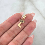 Dije Letra L Corona 0.8gr / 2.3cm / Circones Negros Oro Amarillo 18K
