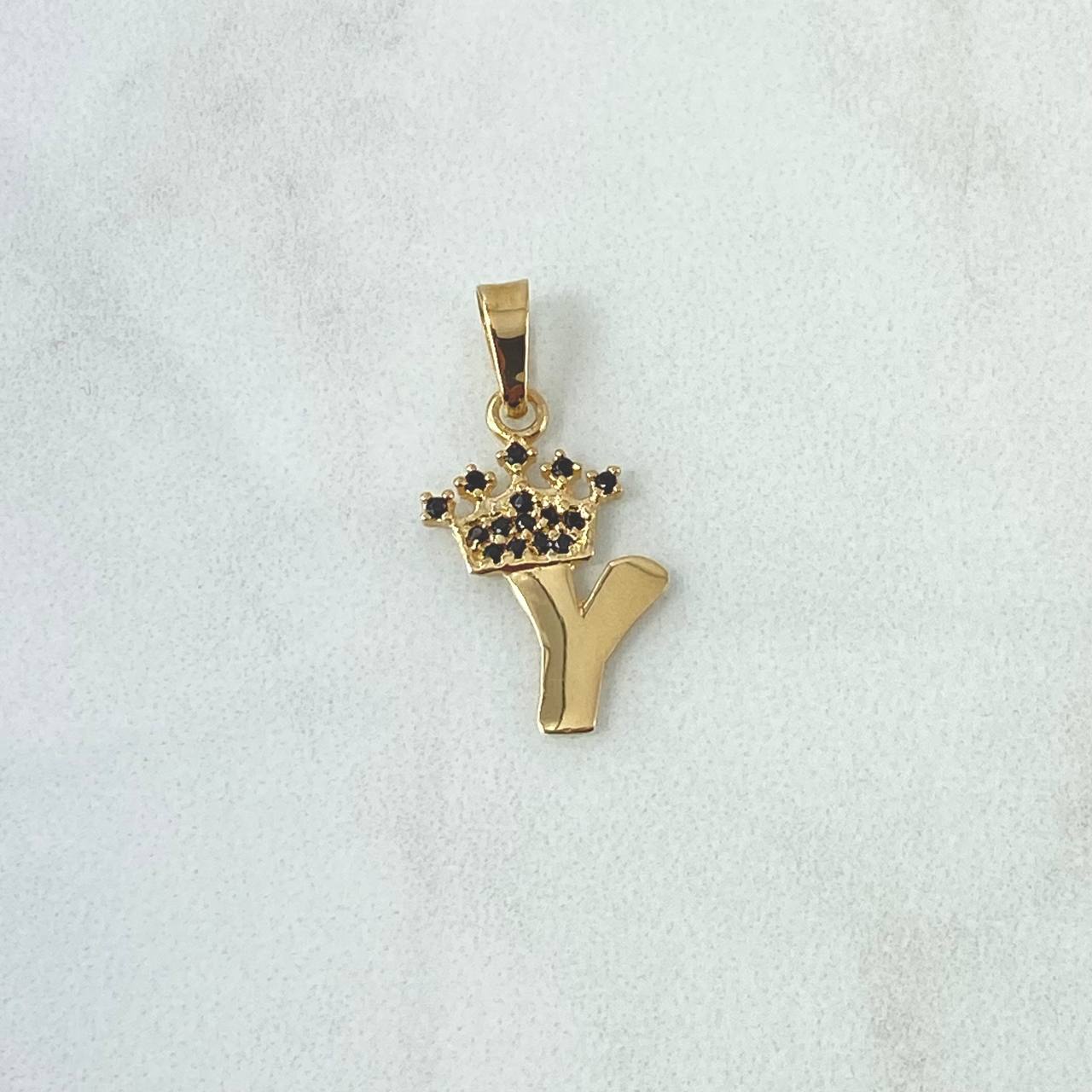Dije Letra Y Corona 0.9gr / 2.3cm / Circones Negros Oro Amarillo 18K
