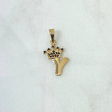Dije Letra Y Corona 0.9gr / 2.3cm / Circones Negros Oro Amarillo 18K