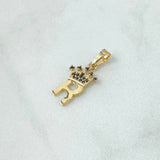 Dije Letra R Corona 1gr / 2.3cm / Circones Negros Oro Amarillo 18K