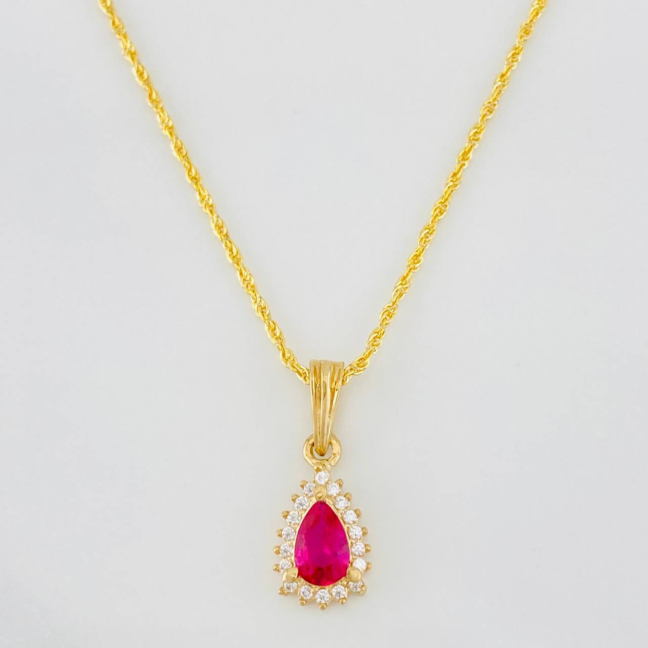 Set Cadena Lazo + Dije Halo Lagrima / 2.05g / 45cm Oro Amarillo 18K