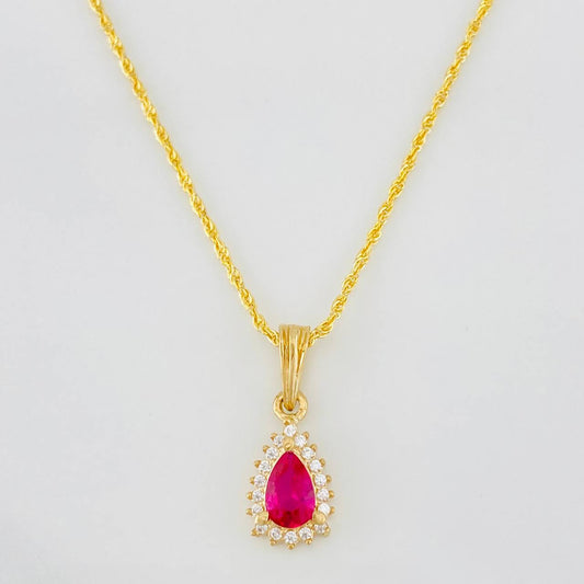 Set Cadena Lazo + Dije Halo Lagrima / 2.15g / 50cm Oro Amarillo 18K