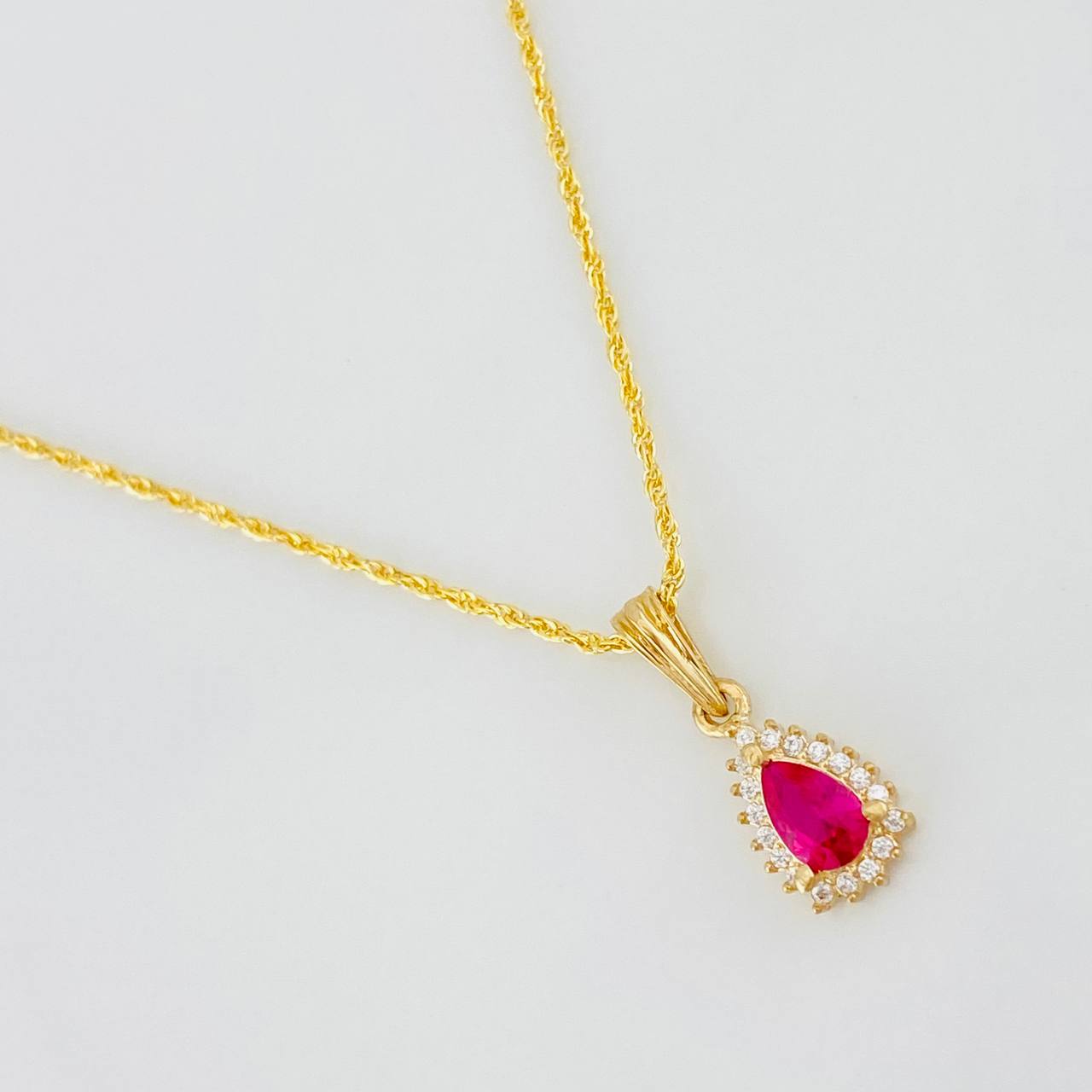 Set Cadena Lazo + Dije Halo Lagrima / 2.15g / 50cm Oro Amarillo 18K