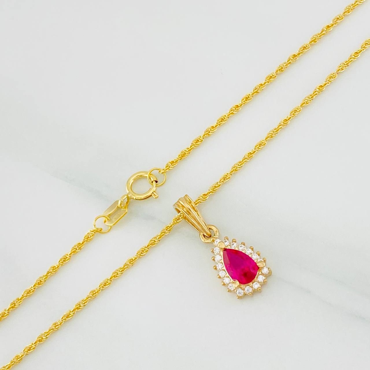 Set Cadena Lazo + Dije Halo Lagrima / 2.05g / 45cm Oro Amarillo 18K