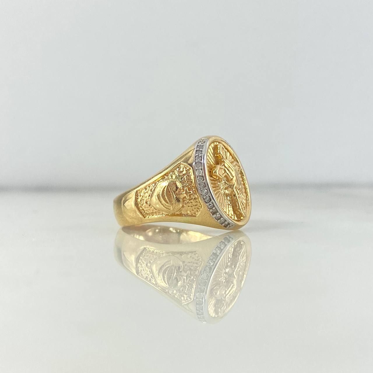Anillo Sagrado Corazón Cruz 9.25gr / T9 1/4 / Circones Blancos Dos Oros Amarillo Blanco *