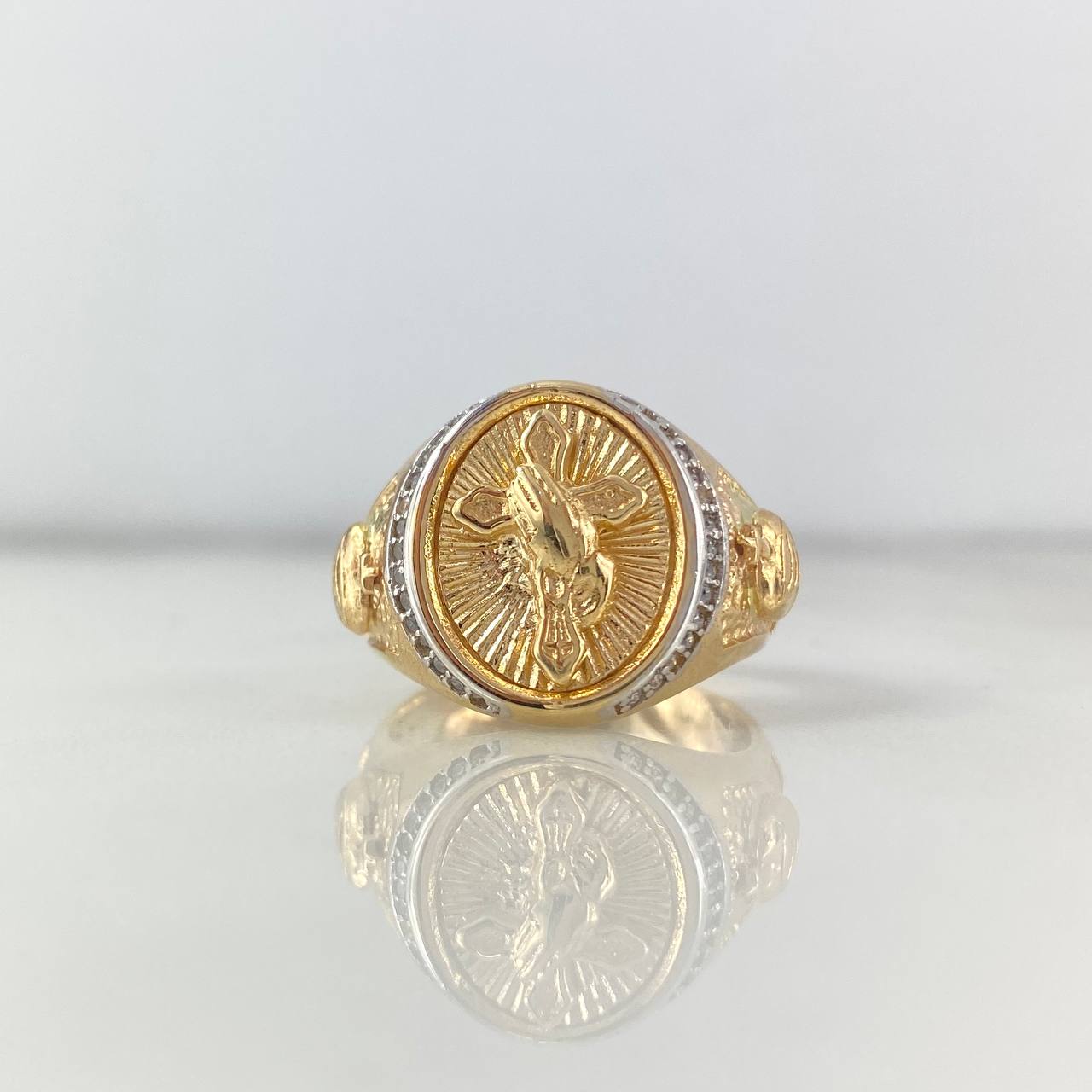 Anillo Sagrado Corazón Cruz 9.25gr / T9 1/4 / Circones Blancos Dos Oros Amarillo Blanco *