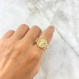 Anillo Sagrado Corazón Cruz 9.25gr / T9 1/4 / Circones Blancos Dos Oros Amarillo Blanco *