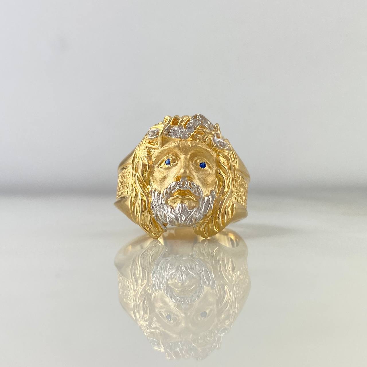 Anillo Rostro de Cristo 11.35gr / T11 / Circones Blancos Azules Dos Oros Amarillo Blanco *