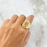 Anillo Virgen de Guadalupe Silueta 12.45gr / T12 / Circones Blancos Fucsias Verdes Oro Amarillo *