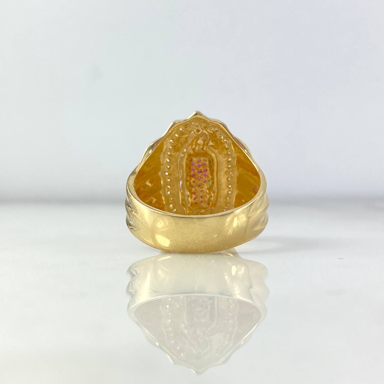 Anillo Virgen de Guadalupe Silueta 12.45gr / T12 / Circones Blancos Fucsias Verdes Oro Amarillo *