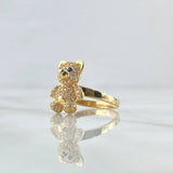 Anillo Oso 3.45gr / T7 3/4 / Ciricones Blancos - Ojos Azules Oro Amarillo 18K ©