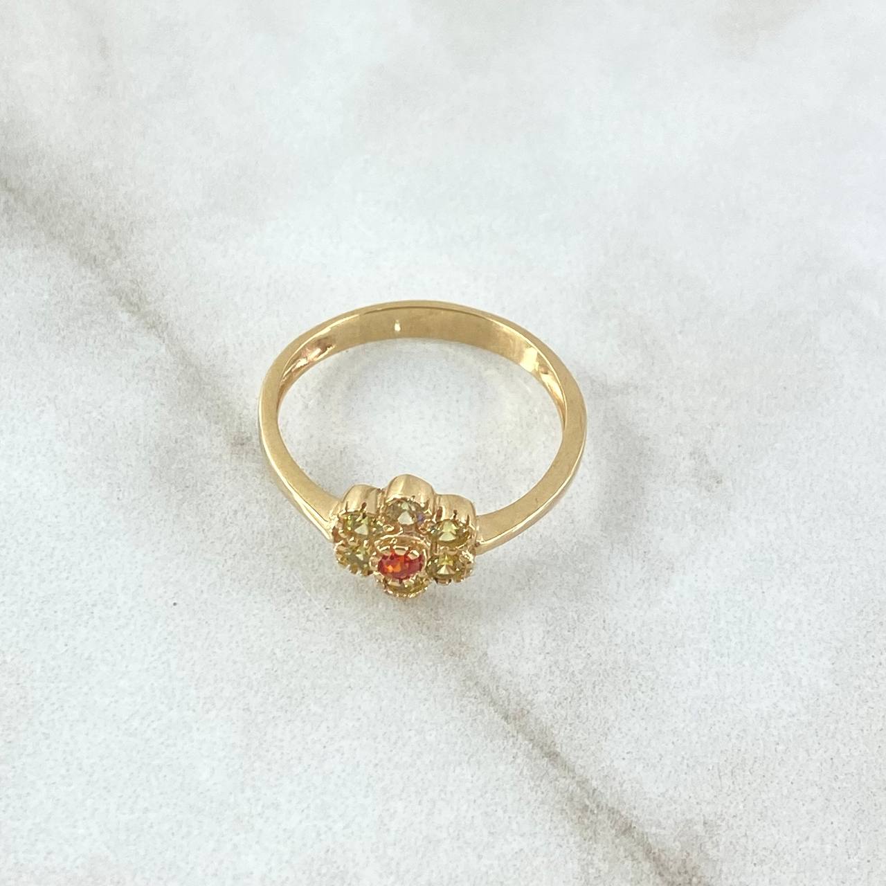 Anillo Flor 2.2gr / T6 1/2 / Circones Amarillos - Naranja Oro Amarillo 18K ©