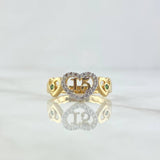Anillo Triple Corazon Quinces 2.8gr / T6 1/4 / Circones Blancos - Verdes Oro Amarillo 18K ©