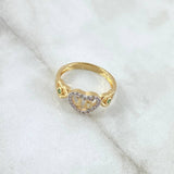 Anillo Triple Corazon Quinces 2.8gr / T6 1/4 / Circones Blancos - Verdes Oro Amarillo 18K ©