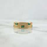 Anillo Rectangulos 3.95gr / T6 1/2 / Circones Blancos - Verdes Oro Amarillo 18K ©