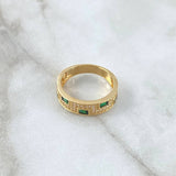 Anillo Rectangulos 3.95gr / T6 1/2 / Circones Blancos - Verdes Oro Amarillo 18K ©