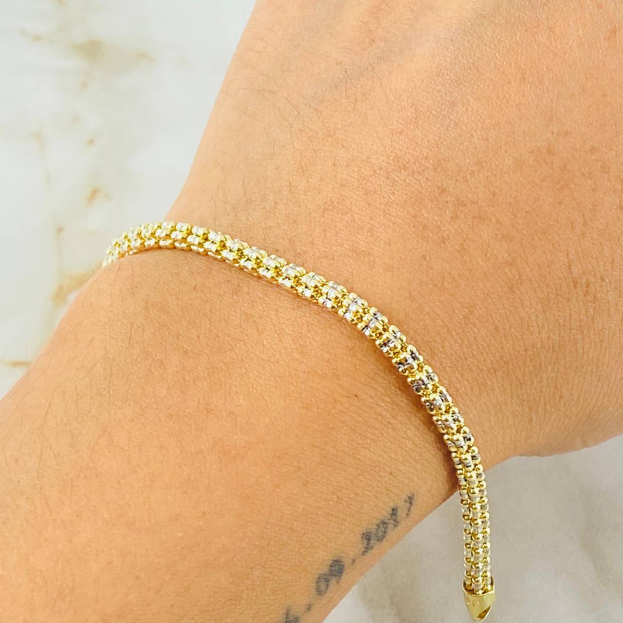 Pulso Ice 6.15gr / 17cm / Dos Oros Amarillo Blanco 14K Italy *