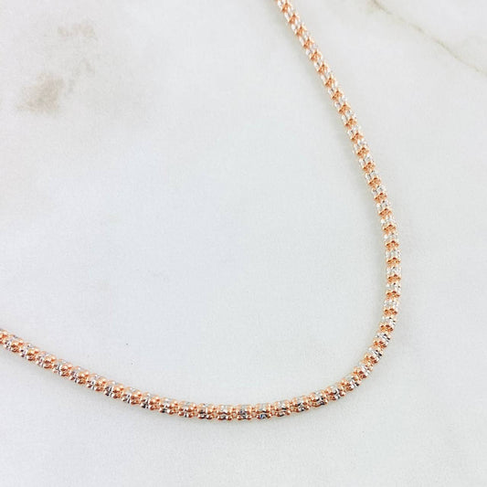 Cadena Ice 12.65gr / 60cm / Dos Oros Blanco Rosa 14K Italy *