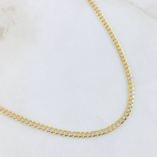 Cadena Cubana 6.25gr / 60cm / 3mm Dos Oros Amarillo Blanco +3 18K