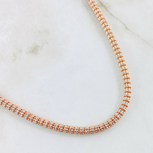 Cadena Ice 34.5gr / 65cm / Dos Oros Blanco Rosa 14K Italy ©