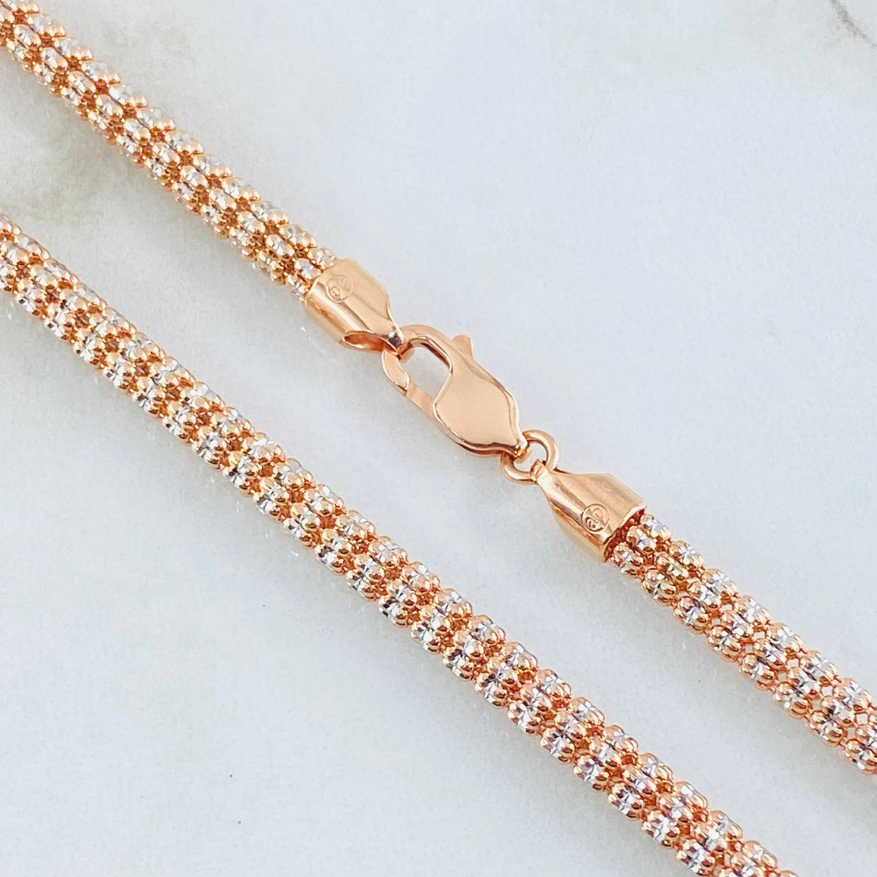 Cadena Ice 34.5gr / 65cm / Dos Oros Blanco Rosa 14K Italy ©