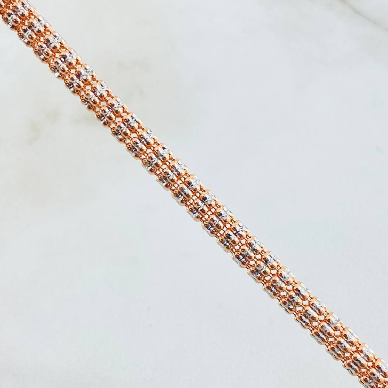 Cadena Ice 34.5gr / 65cm / Dos Oros Blanco Rosa 14K Italy ©