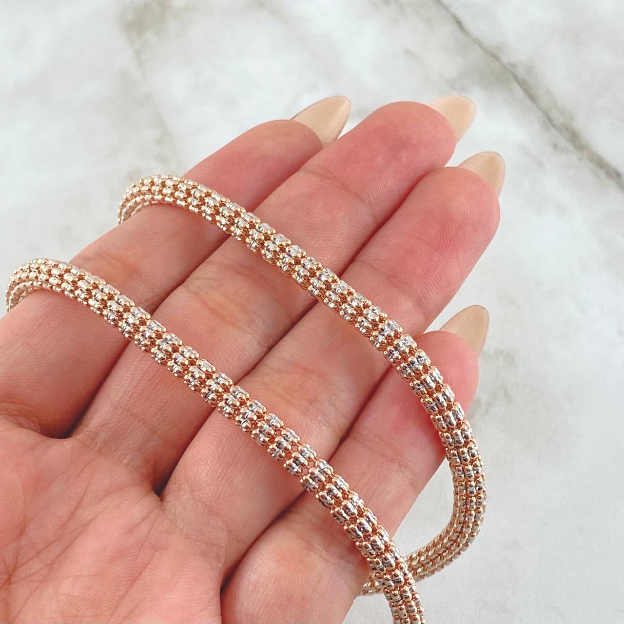 Cadena Ice 34.5gr / 65cm / Dos Oros Blanco Rosa 14K Italy ©