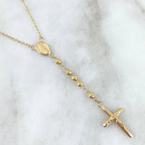 Rosario Virgen Milagrosa 7.5gr / 50cm / 3mm Cruz Punta Planas Bolas Diamantadas Oro Amarillo *