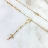Rosario Virgen Milagrosa 7.5gr / 50cm / 3mm Cruz Punta Planas Bolas Diamantadas Oro Amarillo *