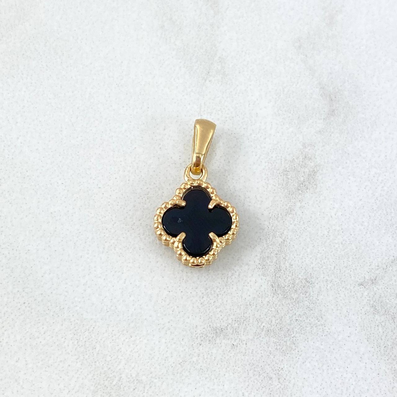Dije Trebol VCyA 1.35gr / 1.7cm / Agata Negra Oro Amarillo +4 *