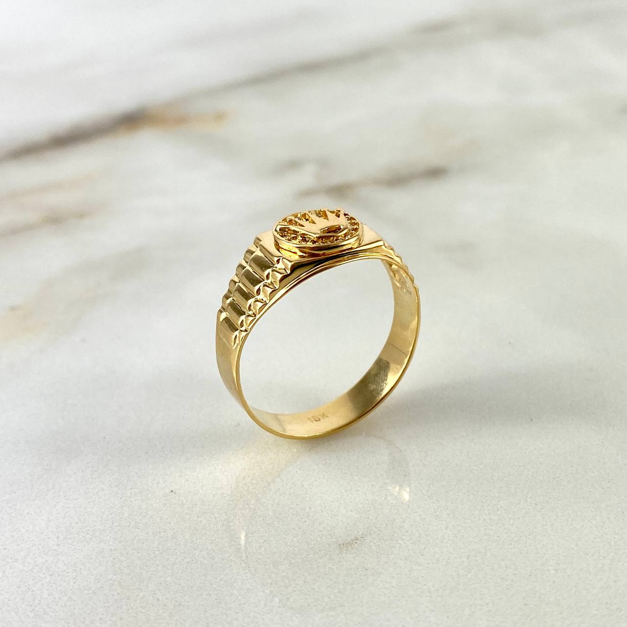 Anillo Correa Corona RX 3.5gr / T6 1/2 / Circones Blancos Oro Amarillo
