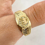 Anillo Correa Corona RX 3.5gr / T6 1/2 / Circones Blancos Oro Amarillo